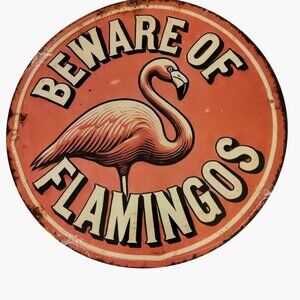 Beware Of Flamingos Metal Sign 8 inch Round Wall Decor
